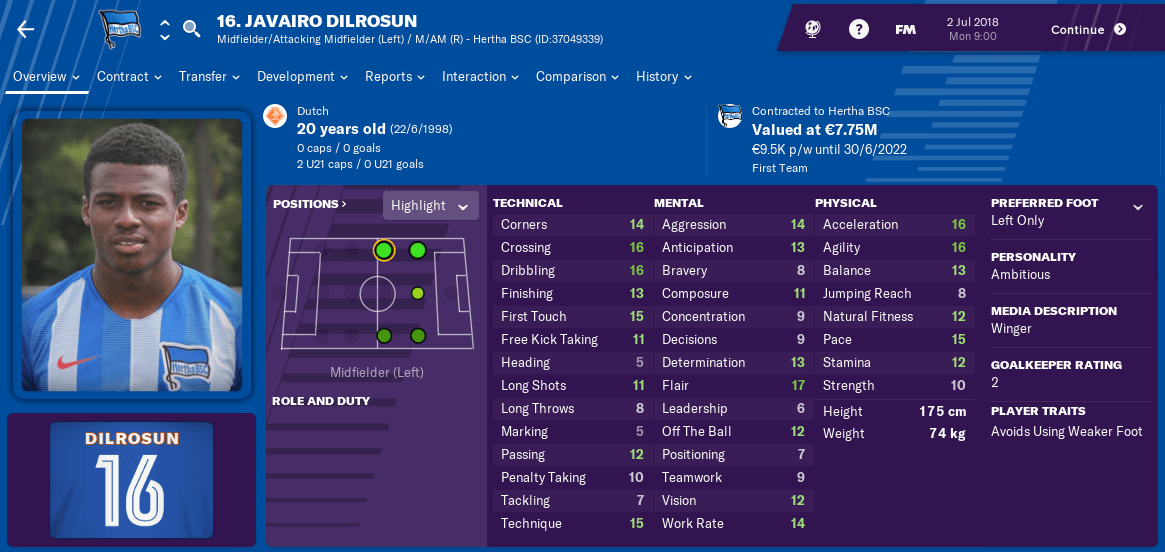 Javairo Dilrosun 2018 Football Manager 2019